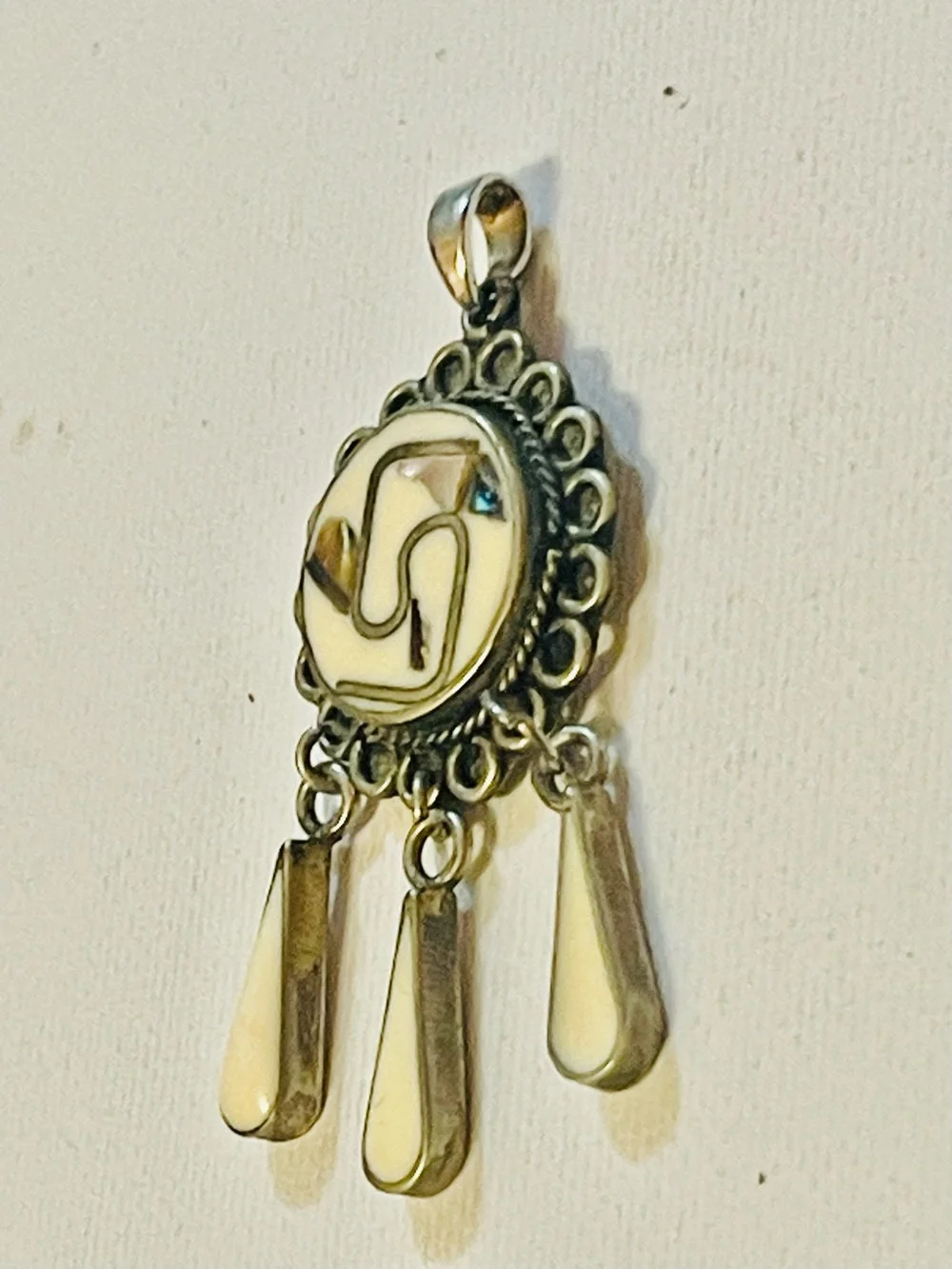 VTG SOUTHWEST MEXICO ABALONE ENAMEL Alpaca Silver PENDANT